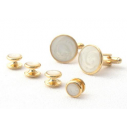 Faux Mother of Pearl Stone Tuxedo Studs and Cufflinks